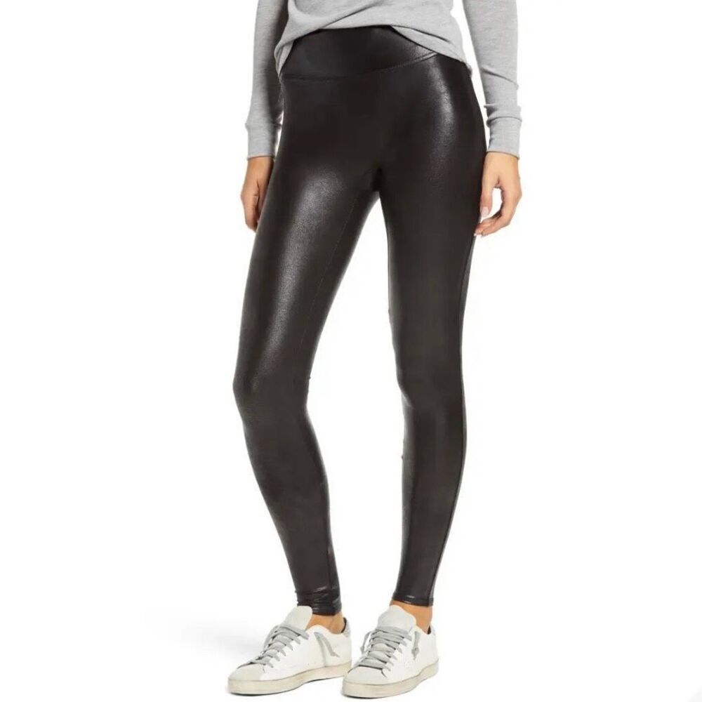 SPANX Women's Faux Leather Leggings 2437Q Black Medium Petite